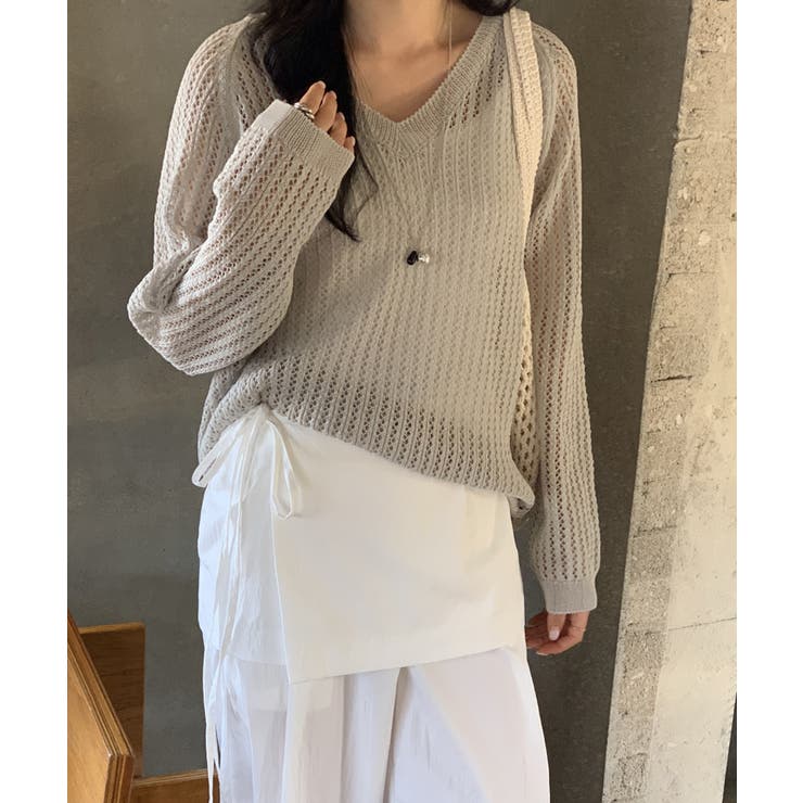 メッシュニット 透かし編み サマーニット | COCOMOMO | 詳細画像15 