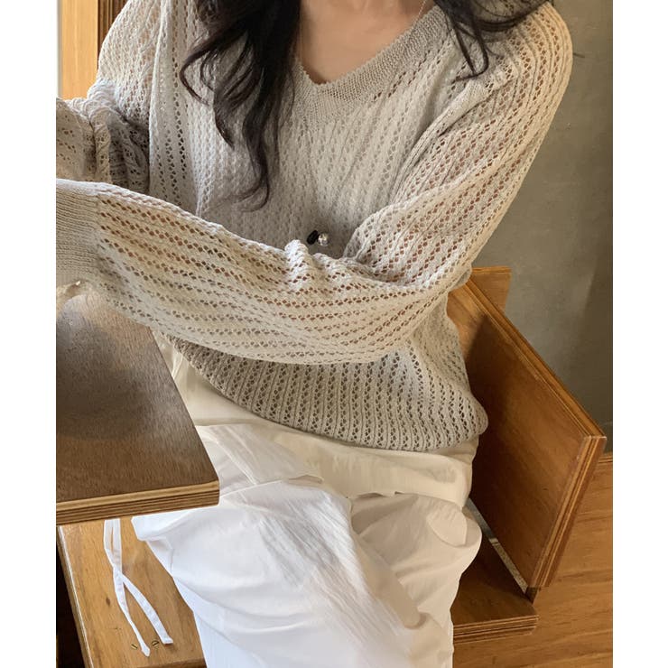 メッシュニット 透かし編み サマーニット | COCOMOMO | 詳細画像16 