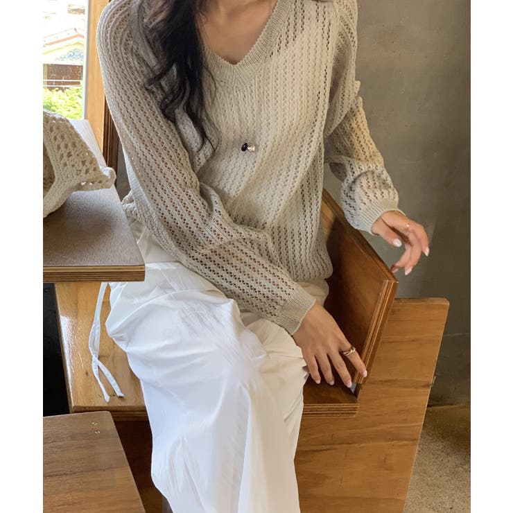 メッシュニット 透かし編み サマーニット | COCOMOMO | 詳細画像18 