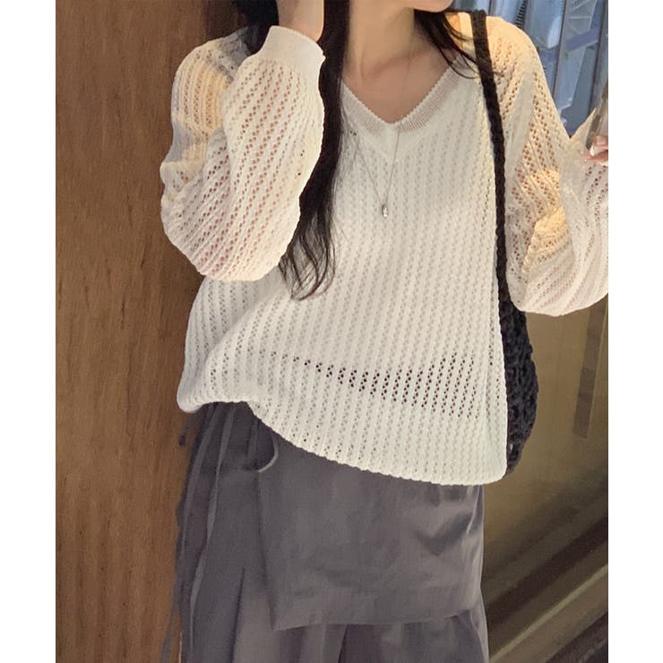 メッシュニット 透かし編み サマーニット | COCOMOMO | 詳細画像1 