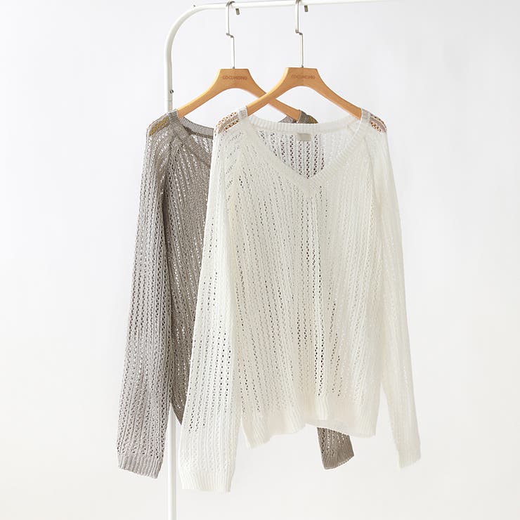 メッシュニット 透かし編み サマーニット | COCOMOMO | 詳細画像20 