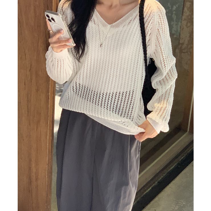 メッシュニット 透かし編み サマーニット | COCOMOMO | 詳細画像2 