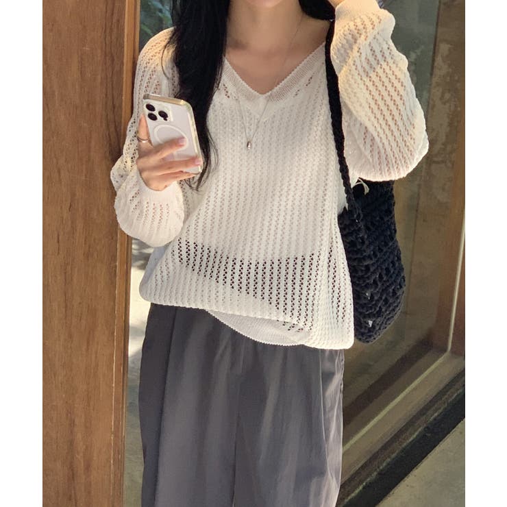 メッシュニット 透かし編み サマーニット | COCOMOMO | 詳細画像3 