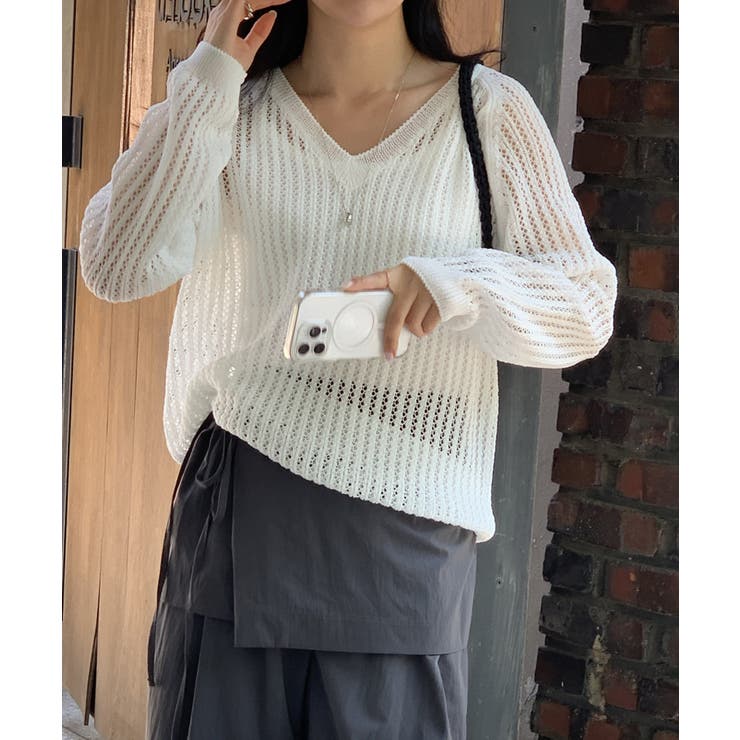 メッシュニット 透かし編み サマーニット | COCOMOMO | 詳細画像4 