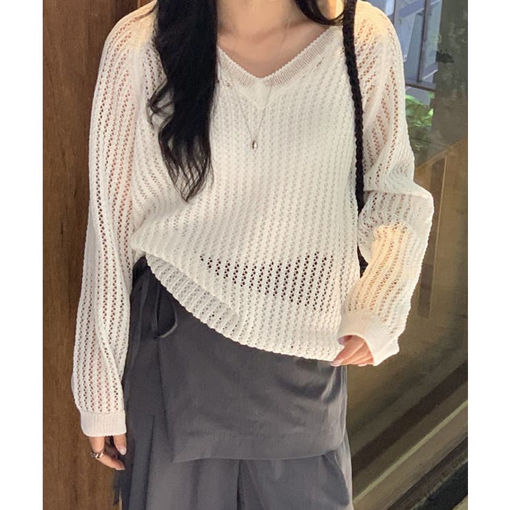 メッシュニット 透かし編み サマーニット | COCOMOMO | 詳細画像5 