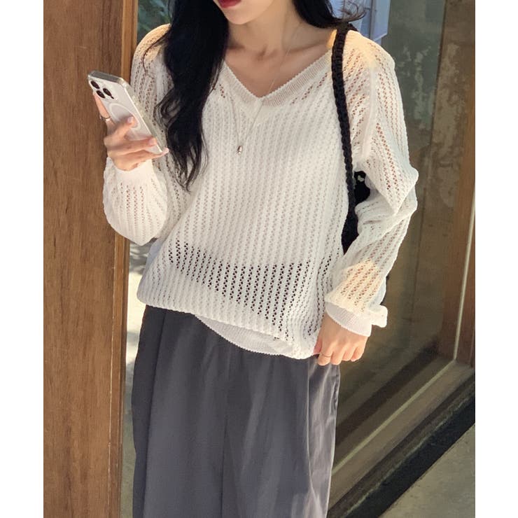 メッシュニット 透かし編み サマーニット | COCOMOMO | 詳細画像6 