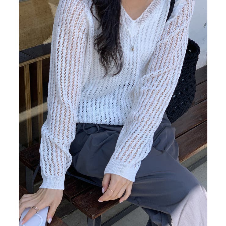 メッシュニット 透かし編み サマーニット | COCOMOMO | 詳細画像8 