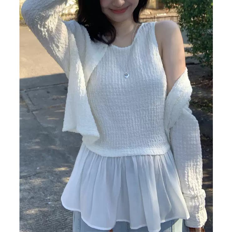 今っぽ可愛い欲張りアンサンブル ペプラムタンクトップ カーディガン | COCOMOMO | 詳細画像2 