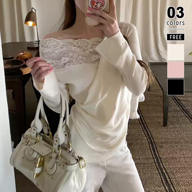 肩出しレースで視線ひとり占め。オフショルレーストップス オフショルダー ワンショ… | COCOMOMO | 詳細画像1 