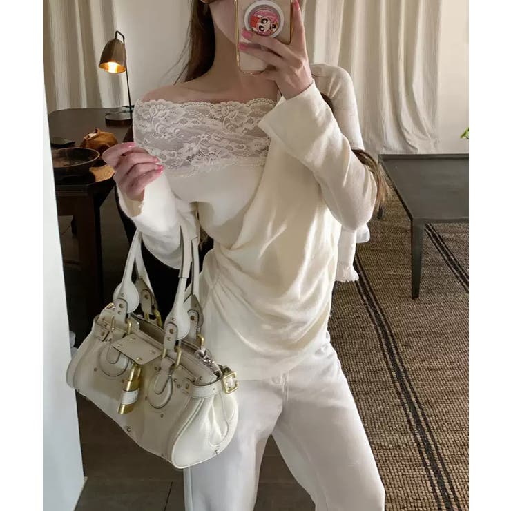 肩出しレースで視線ひとり占め。オフショルレーストップス オフショルダー ワンショ… | COCOMOMO | 詳細画像3 