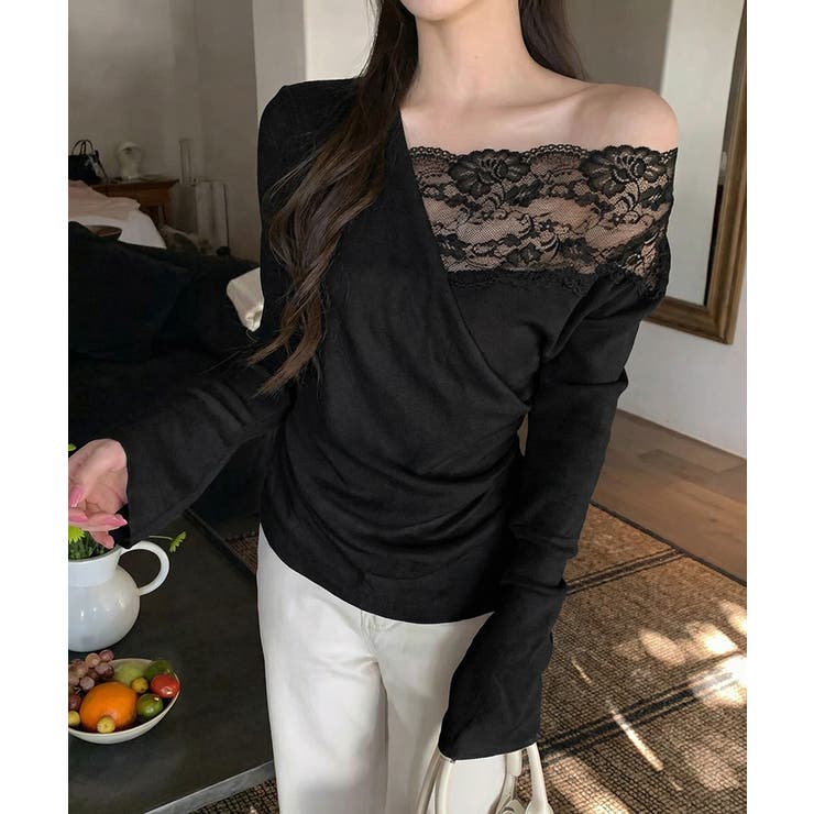 肩出しレースで視線ひとり占め。オフショルレーストップス オフショルダー ワンショ… | COCOMOMO | 詳細画像7 