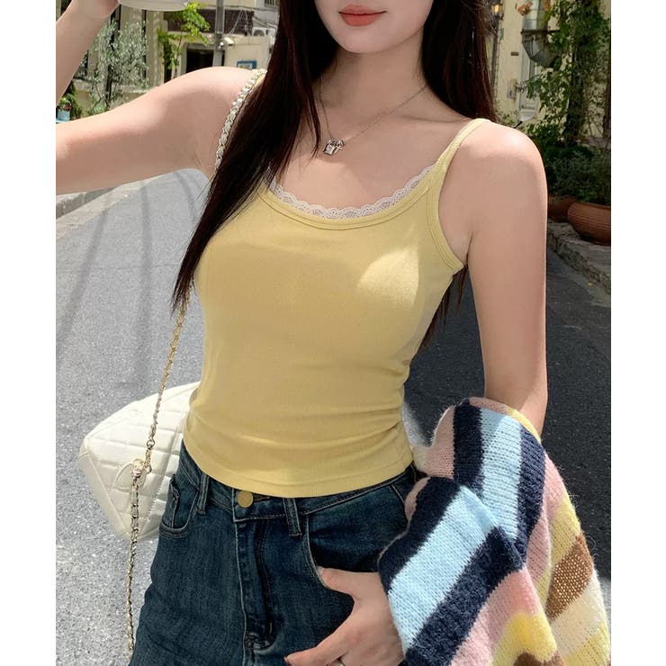 リブ×レースの最旬見せキャミ フロントレースキャミソール カップ付きキャミソール | COCOMOMO | 詳細画像12 