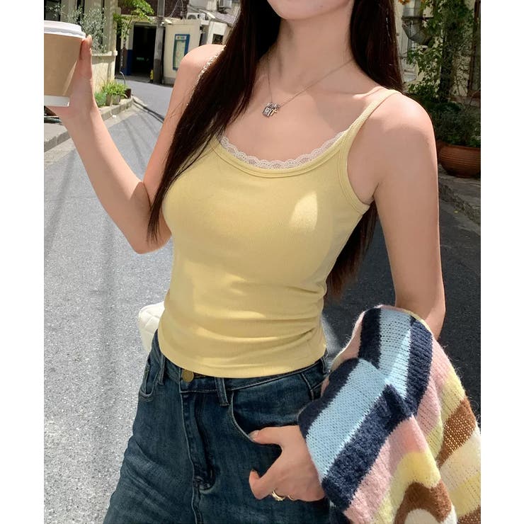 リブ×レースの最旬見せキャミ フロントレースキャミソール カップ付きキャミソール | COCOMOMO | 詳細画像14 