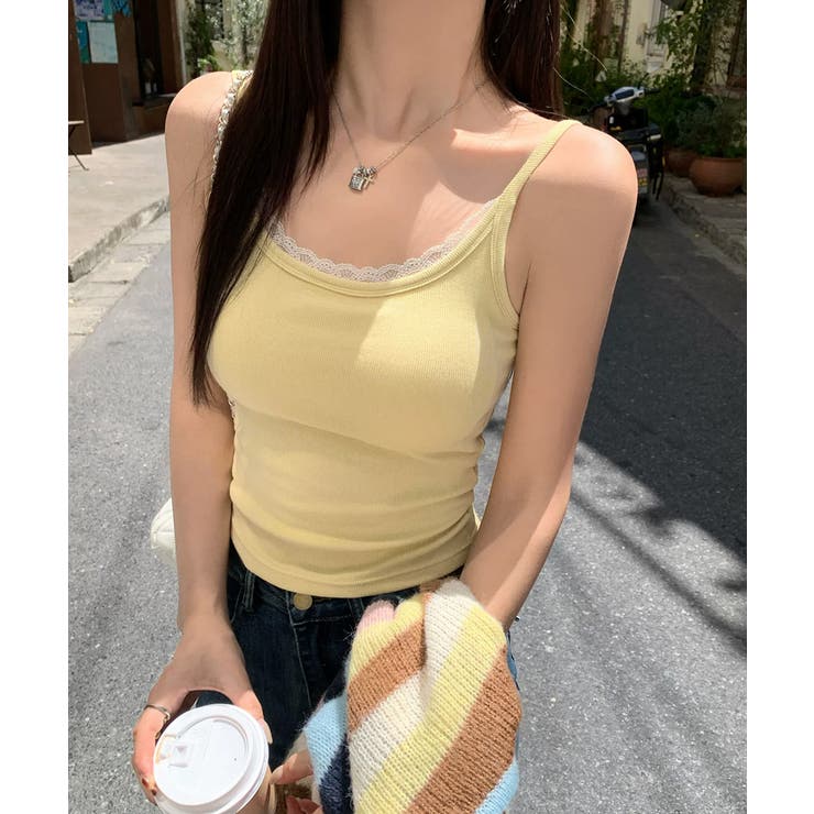 リブ×レースの最旬見せキャミ フロントレースキャミソール カップ付きキャミソール | COCOMOMO | 詳細画像15 