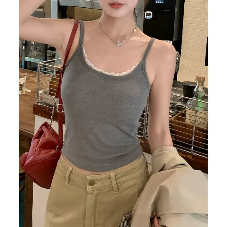 リブ×レースの最旬見せキャミ フロントレースキャミソール カップ付きキャミソール | COCOMOMO | 詳細画像18 