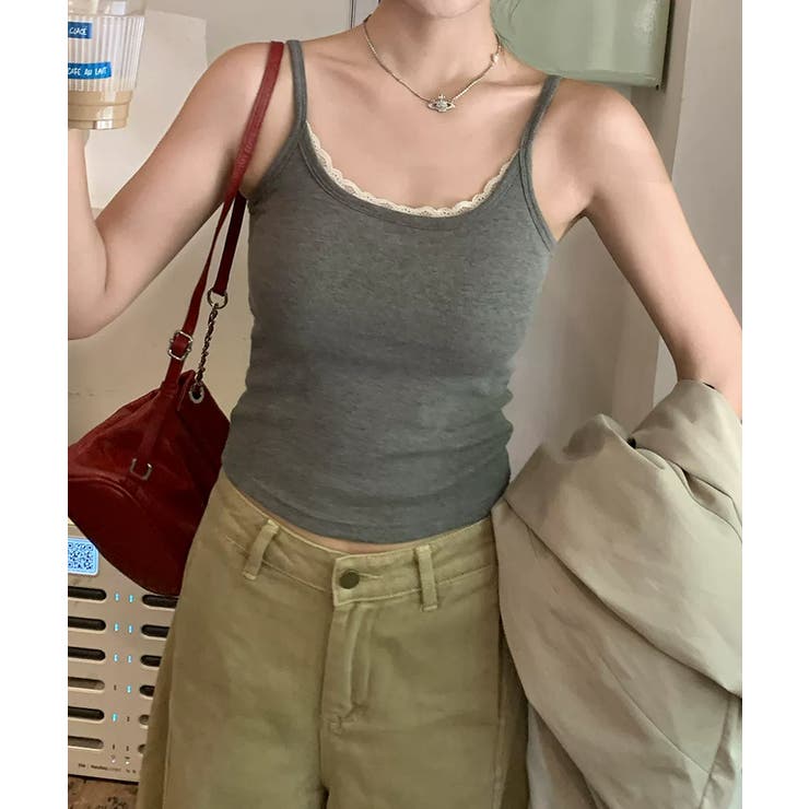 リブ×レースの最旬見せキャミ フロントレースキャミソール カップ付きキャミソール | COCOMOMO | 詳細画像19 