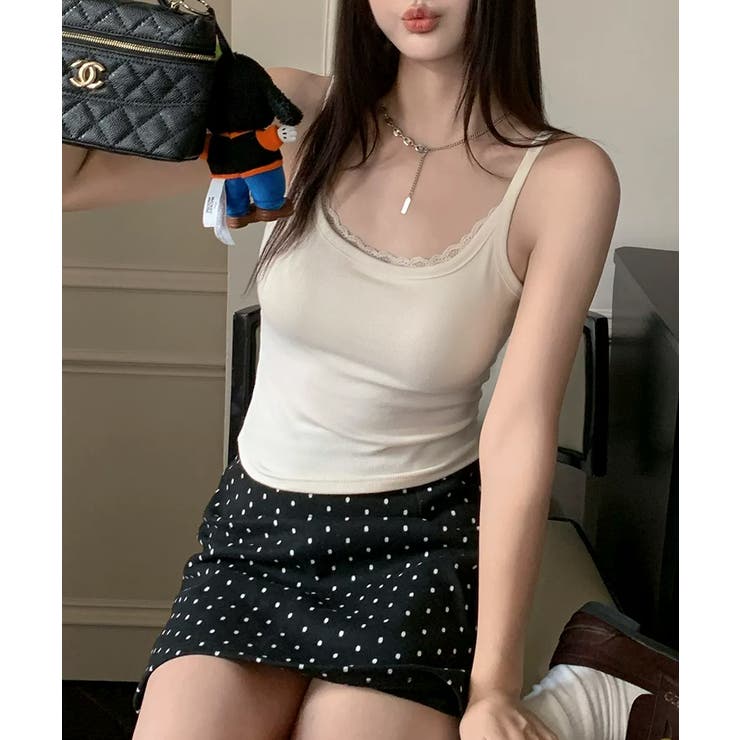 リブ×レースの最旬見せキャミ フロントレースキャミソール カップ付きキャミソール | COCOMOMO | 詳細画像3 