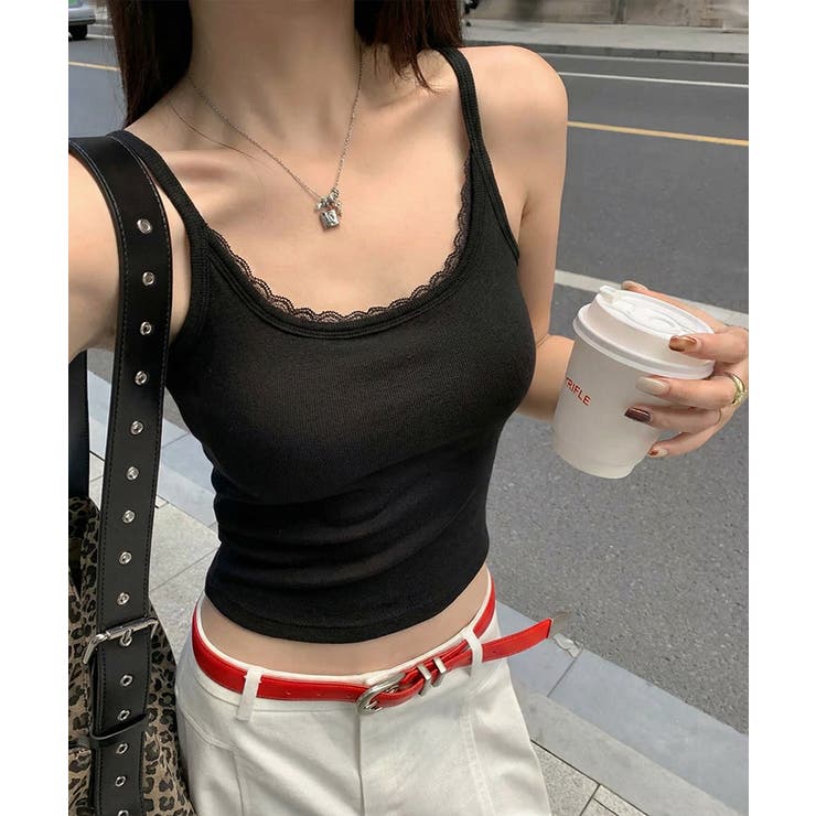 リブ×レースの最旬見せキャミ フロントレースキャミソール カップ付きキャミソール | COCOMOMO | 詳細画像20 