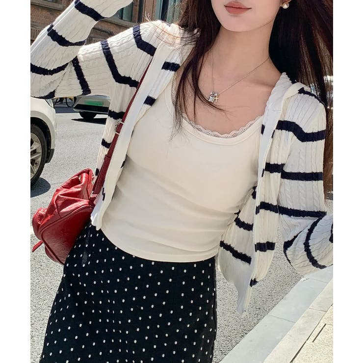 リブ×レースの最旬見せキャミ フロントレースキャミソール カップ付きキャミソール | COCOMOMO | 詳細画像6 