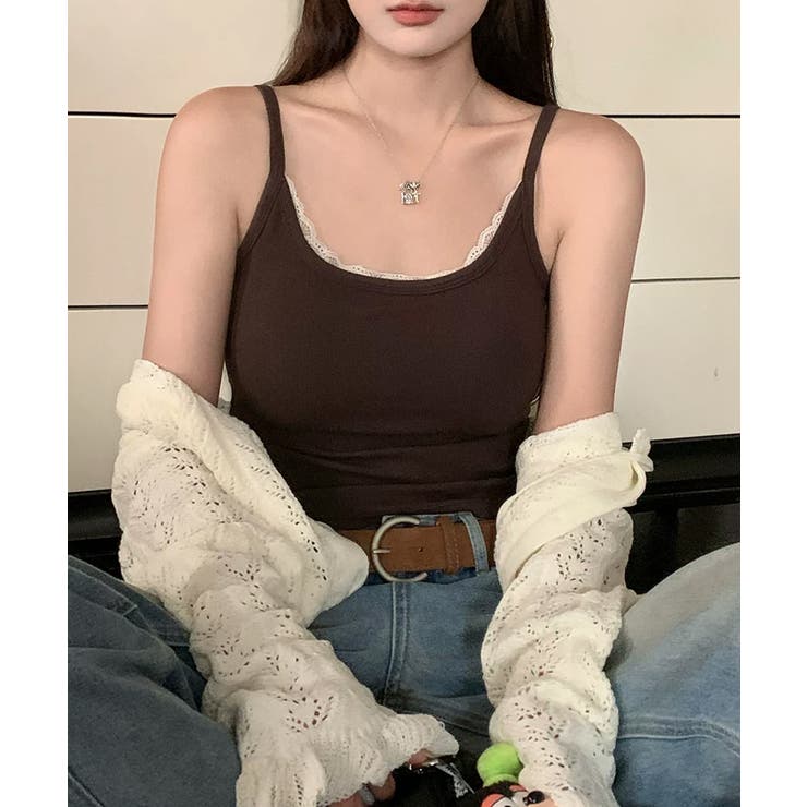 リブ×レースの最旬見せキャミ フロントレースキャミソール カップ付きキャミソール | COCOMOMO | 詳細画像7 