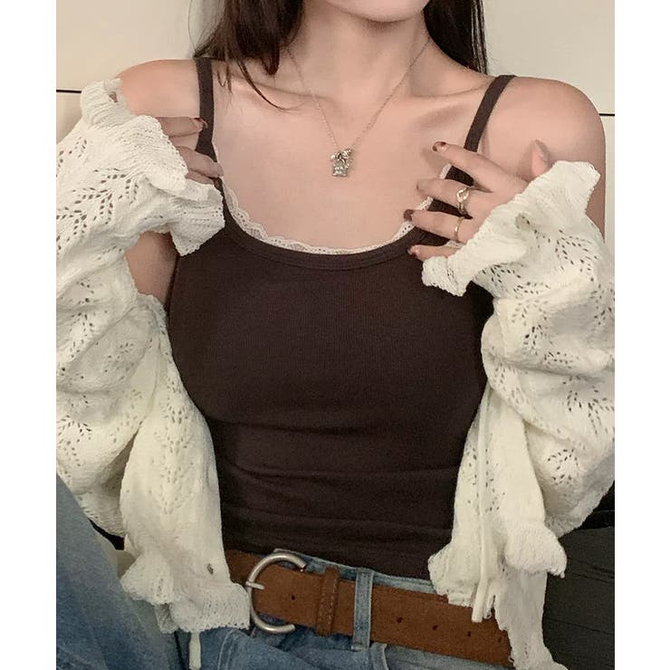 リブ×レースの最旬見せキャミ フロントレースキャミソール カップ付きキャミソール | COCOMOMO | 詳細画像9 