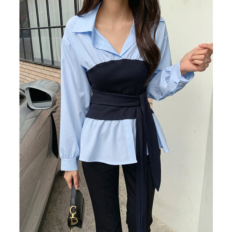 テクいらずでメリハリシルエット ビスチェドッキングシャツ コルセット風 | COCOMOMO | 詳細画像10 