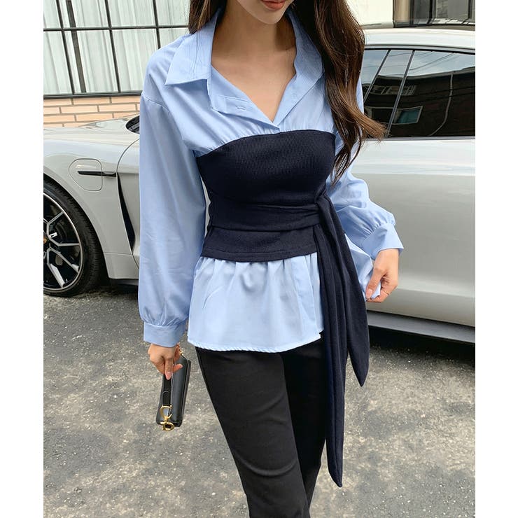 テクいらずでメリハリシルエット ビスチェドッキングシャツ コルセット風 | COCOMOMO | 詳細画像11 