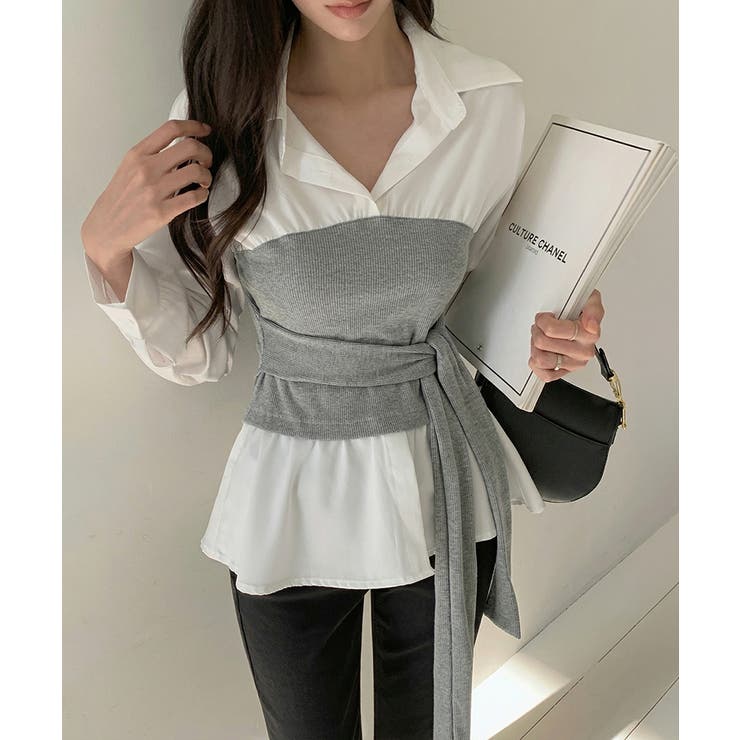 テクいらずでメリハリシルエット ビスチェドッキングシャツ コルセット風 | COCOMOMO | 詳細画像15 