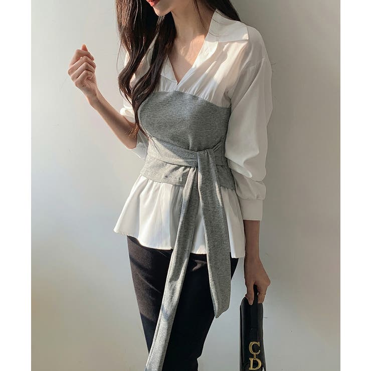 テクいらずでメリハリシルエット ビスチェドッキングシャツ コルセット風 | COCOMOMO | 詳細画像16 