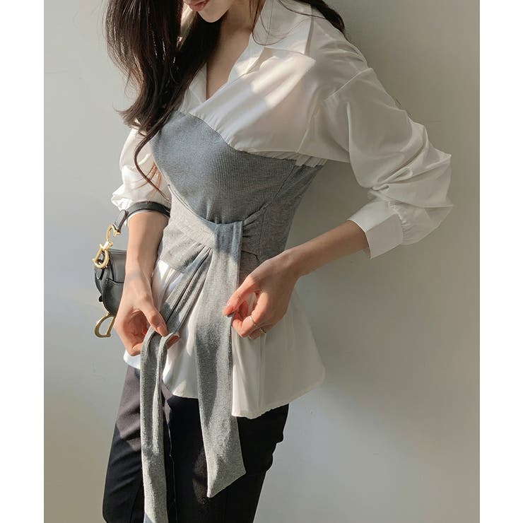 テクいらずでメリハリシルエット ビスチェドッキングシャツ コルセット風 | COCOMOMO | 詳細画像17 