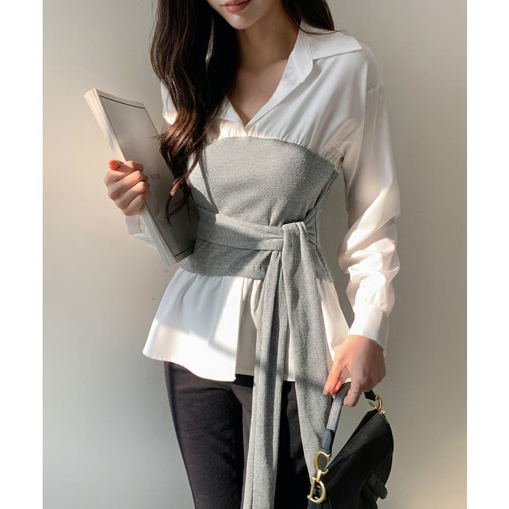 テクいらずでメリハリシルエット ビスチェドッキングシャツ コルセット風 | COCOMOMO | 詳細画像18 