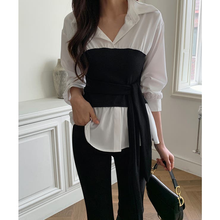 テクいらずでメリハリシルエット ビスチェドッキングシャツ コルセット風 | COCOMOMO | 詳細画像2 