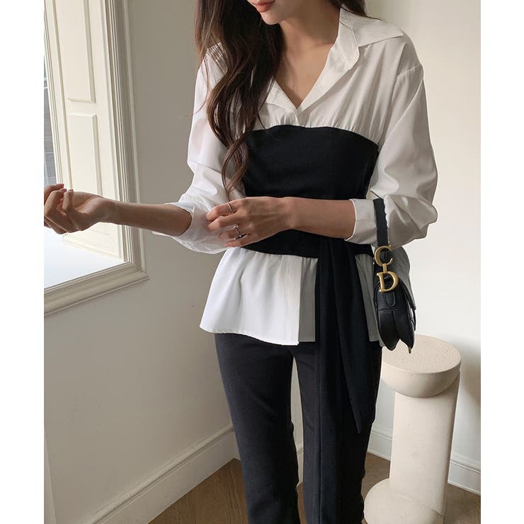 テクいらずでメリハリシルエット ビスチェドッキングシャツ コルセット風 | COCOMOMO | 詳細画像3 