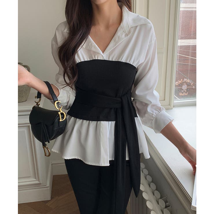 テクいらずでメリハリシルエット ビスチェドッキングシャツ コルセット風 | COCOMOMO | 詳細画像4 