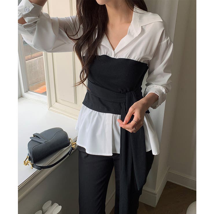 テクいらずでメリハリシルエット ビスチェドッキングシャツ コルセット風 | COCOMOMO | 詳細画像5 