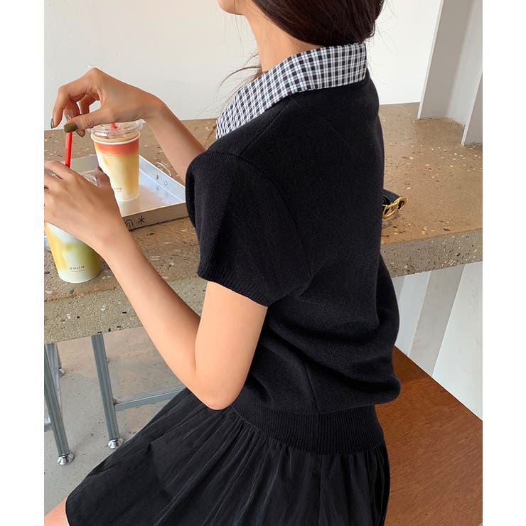 【チェック襟×ハーフジップ】 ポロシャツ サマーニット | COCOMOMO | 詳細画像14 