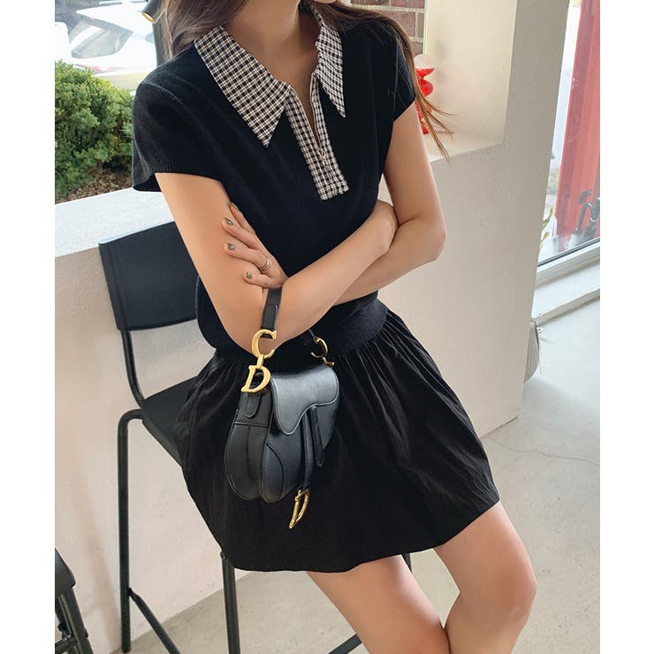 【チェック襟×ハーフジップ】 ポロシャツ サマーニット | COCOMOMO | 詳細画像15 