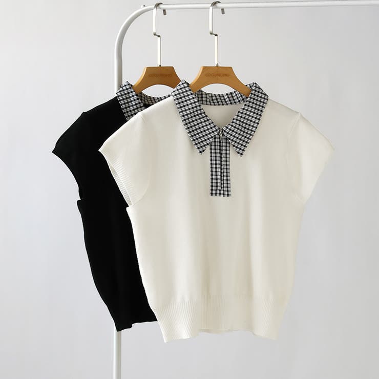 【チェック襟×ハーフジップ】 ポロシャツ サマーニット | COCOMOMO | 詳細画像19 