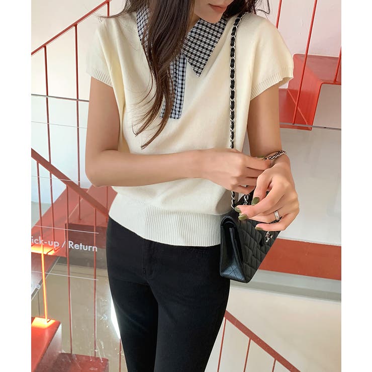 【チェック襟×ハーフジップ】 ポロシャツ サマーニット | COCOMOMO | 詳細画像3 