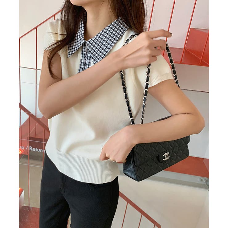 【チェック襟×ハーフジップ】 ポロシャツ サマーニット | COCOMOMO | 詳細画像4 