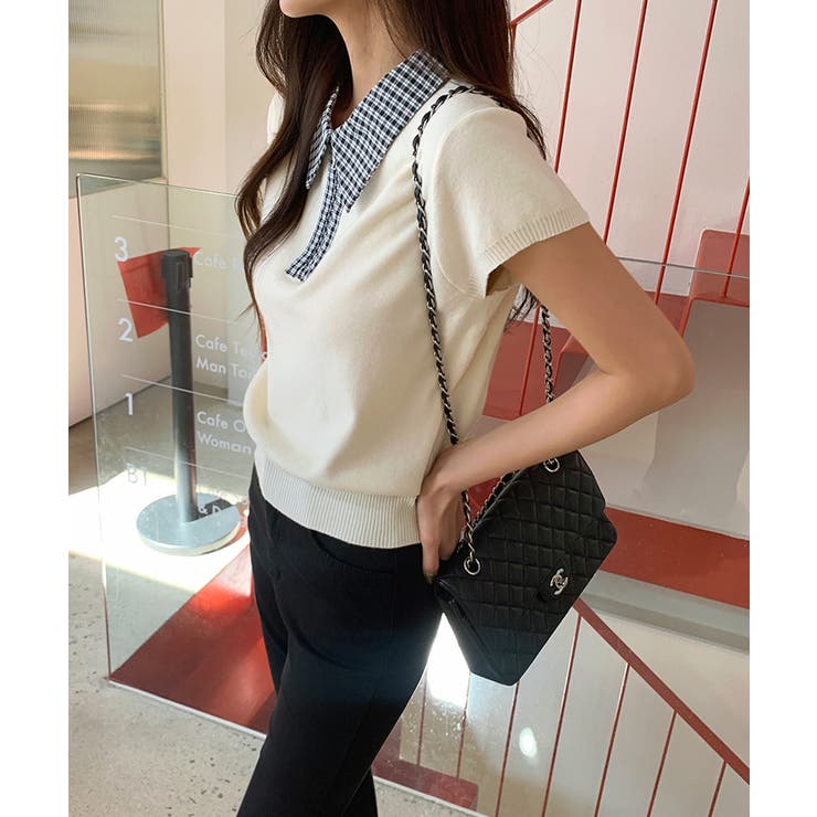 【チェック襟×ハーフジップ】 ポロシャツ サマーニット | COCOMOMO | 詳細画像6 