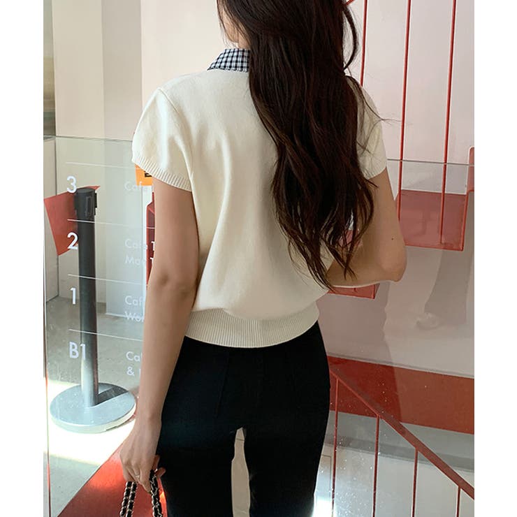 【チェック襟×ハーフジップ】 ポロシャツ サマーニット | COCOMOMO | 詳細画像7 