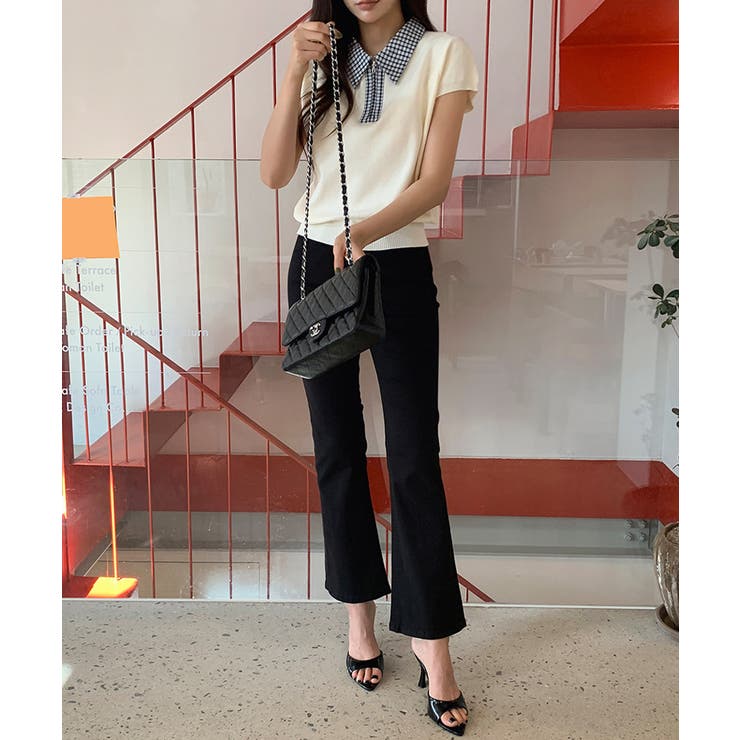 【チェック襟×ハーフジップ】 ポロシャツ サマーニット | COCOMOMO | 詳細画像9 