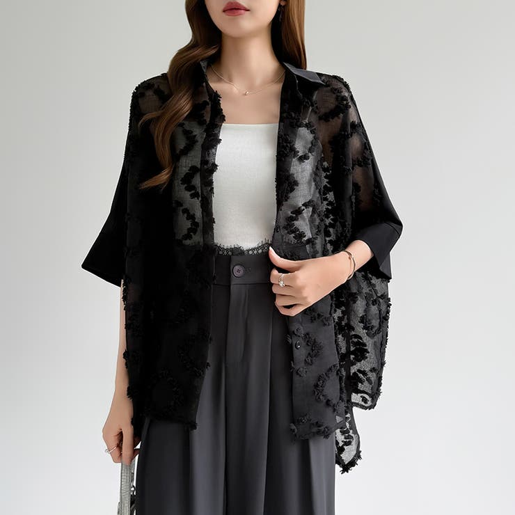 ぽこぽこカットジャガードシャツ シアーシャツ オーバーサイズ | COCOMOMO | 詳細画像12 