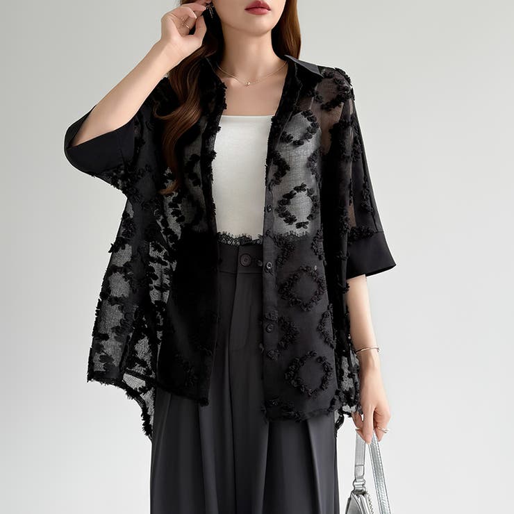 ぽこぽこカットジャガードシャツ シアーシャツ オーバーサイズ | COCOMOMO | 詳細画像16 