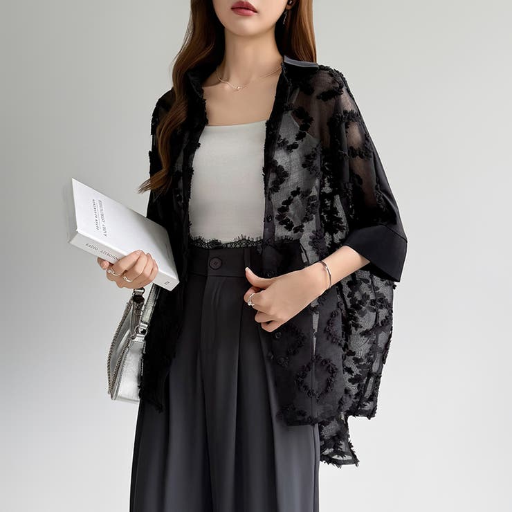 ぽこぽこカットジャガードシャツ シアーシャツ オーバーサイズ | COCOMOMO | 詳細画像18 