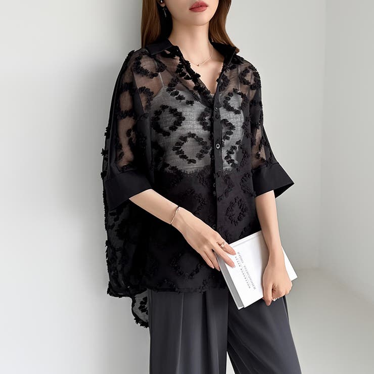 ぽこぽこカットジャガードシャツ シアーシャツ オーバーサイズ | COCOMOMO | 詳細画像19 