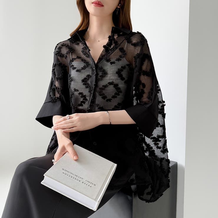 ぽこぽこカットジャガードシャツ シアーシャツ オーバーサイズ | COCOMOMO | 詳細画像20 