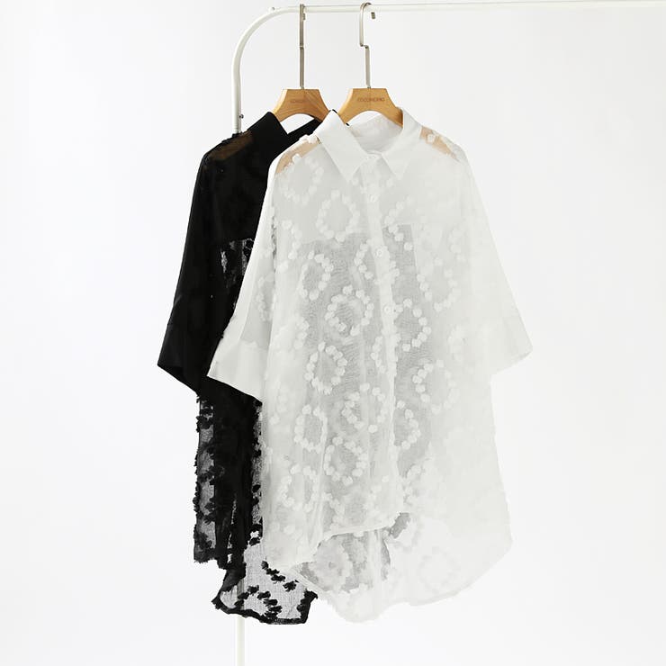 ぽこぽこカットジャガードシャツ シアーシャツ オーバーサイズ | COCOMOMO | 詳細画像23 