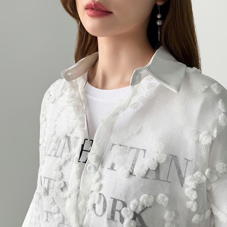 ぽこぽこカットジャガードシャツ シアーシャツ オーバーサイズ | COCOMOMO | 詳細画像5 